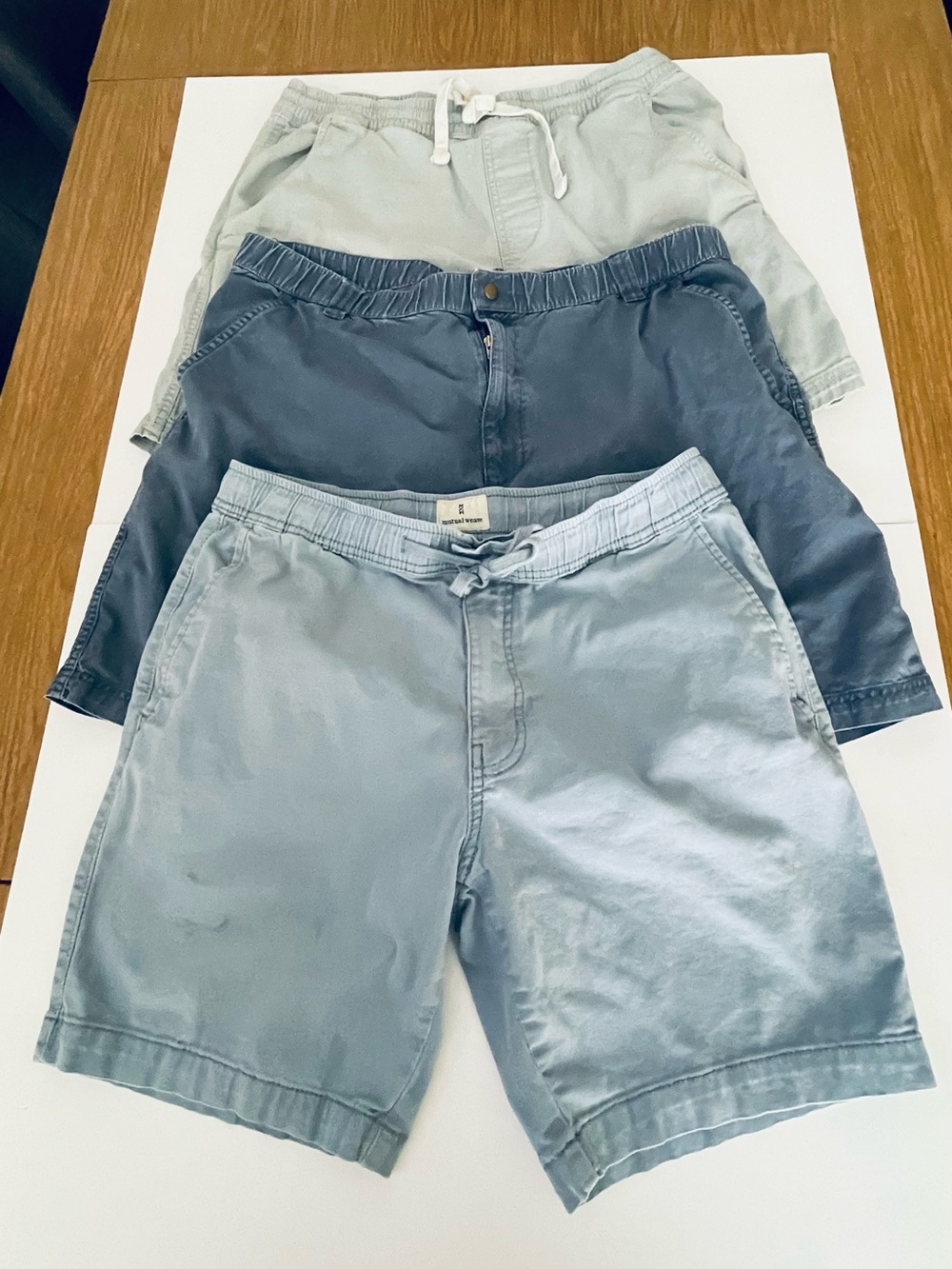 Men's misc. Light/Medium Blues Flat Front Cotton Shorts with Drawstring Waist